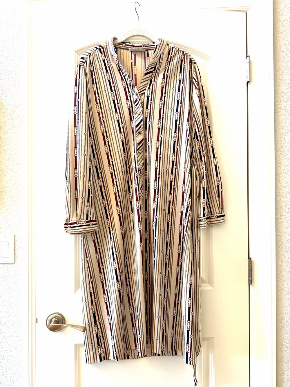 VTG Lanvin Equestrian Inspired Shirt Dress w Tie Belt. Button down. Horses. SZ14